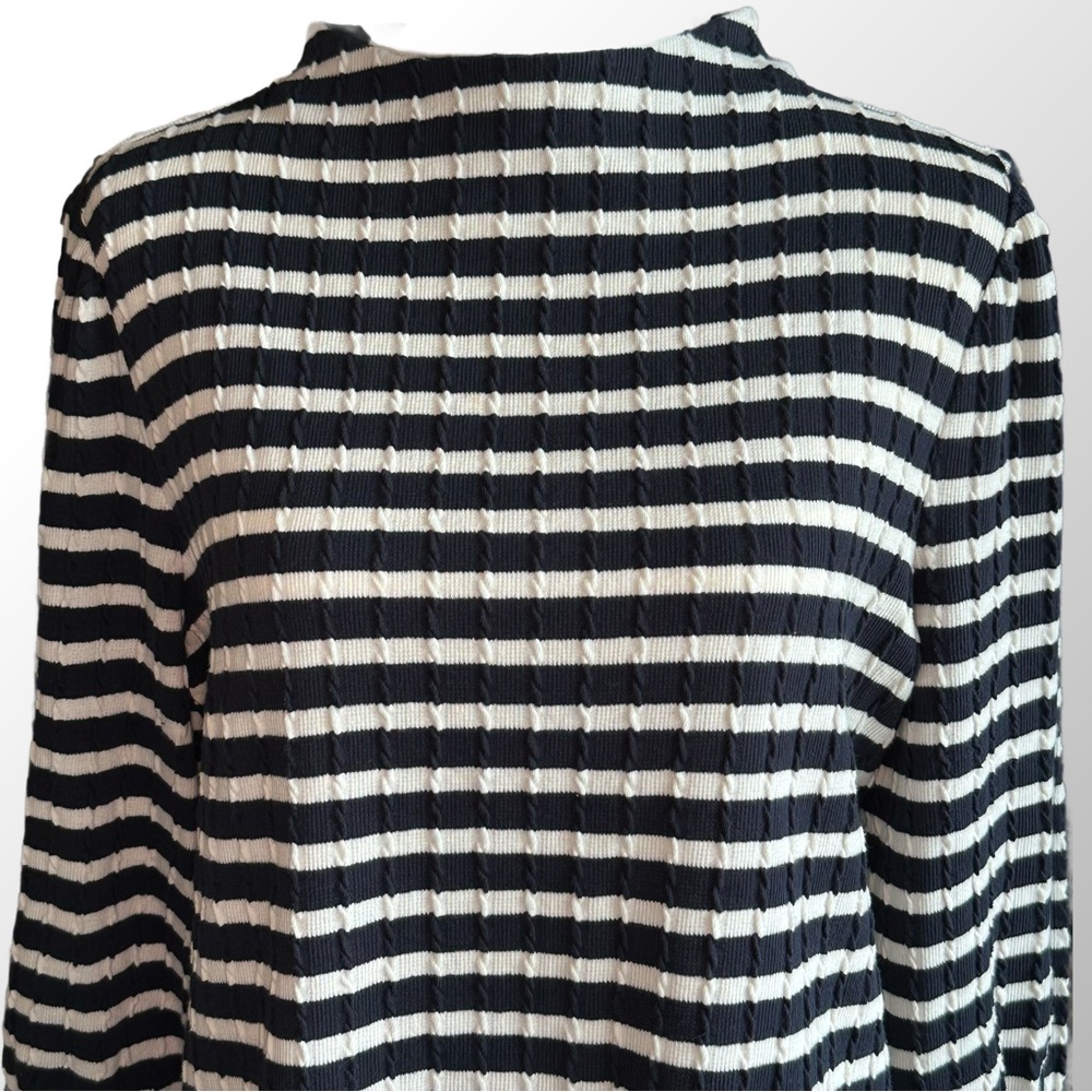Talbots Top Women's Large Navy Blue & Ivory Striped Cable Knit Mock Turtleneck - Picture 2 of 10